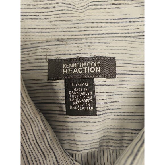 Kenneth Cole Reaction WHITE STRIPE Short Sleeve Button Down Shirt Size L - Picture 4 of 6